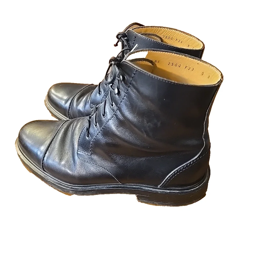 Salvatore Ferragamo Blck Leather Laceup Cap Toe Combat Boot Men Sz 9EE Steampunk